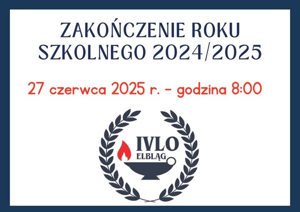 Zakończenie roku szkolnego 27 czerwca godz. 8:00